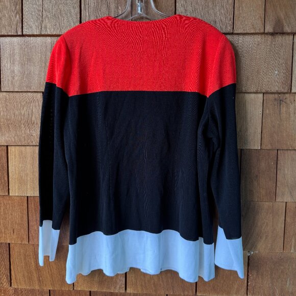 Misook exclusively Red White & Black Colorblock Button Front Cardigan in 1X - Picture 5 of 7